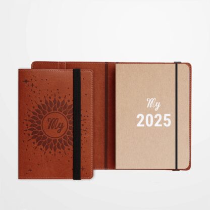 Duo organisation - Agenda 2025 poche A6 Sable et Jaquette de protection Soleil Chocolat