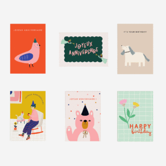 Série de 6 cartes postales - Anniversaire