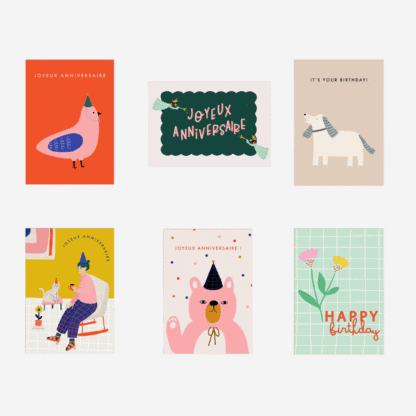 Série de 6 cartes postales - Anniversaire